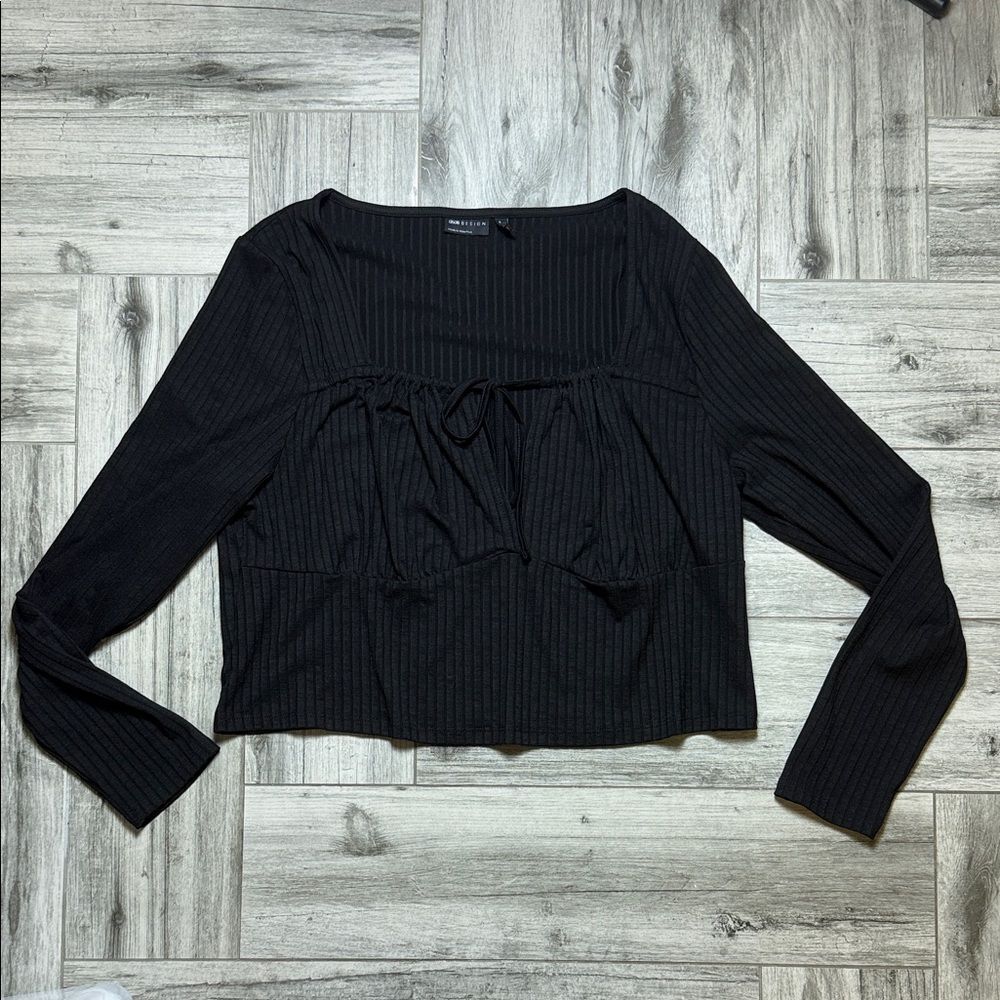 ASOS Curve Elegant Black Ribbed Long Sleeve Top